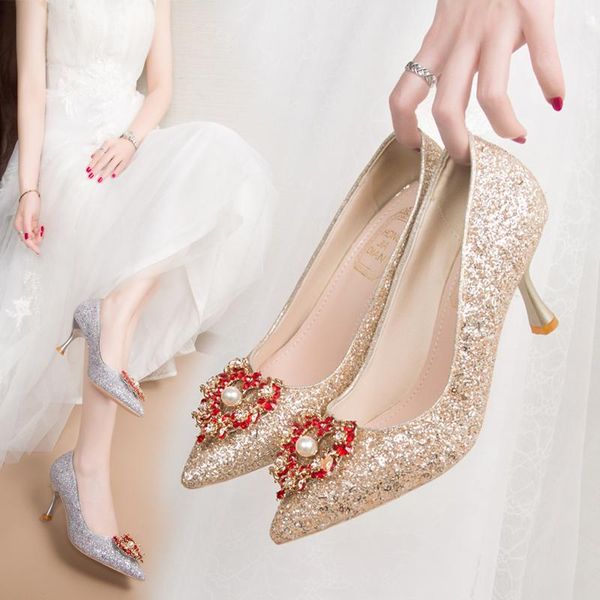 dress shoes 2021 women bridal shallow square buckle diamond high women's thin heels sequins pointed single all-match, Black
dress shoes 2021 women bridal shallow square buckle diamond high women's thin heels sequins pointed single all-match, Black