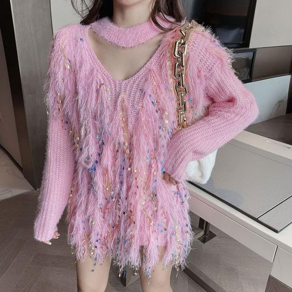 women's sweaters hollow out neck women pink fashion woman tassels sweater knitted for, White;black
women's sweaters hollow out neck women pink fashion woman tassels sweater knitted for, White;black