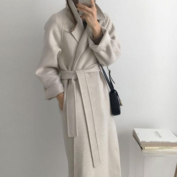 women's wool & blends autumn and winter coat casual solid color belt decoration long, Black
women's wool & blends autumn and winter coat casual solid color belt decoration long, Black