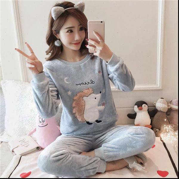 autumn winter thicken coral fleece womens sleepwears pajamas set cartoon sweet long sleeve home service suit female whx01, Black;red
autumn winter thicken coral fleece womens sleepwears pajamas set cartoon sweet long sleeve home service suit female whx01, Black;red