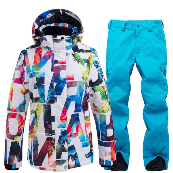 women winter ski suits waterproof korea print thick jacket solid pant set snowboard double plate cotton padded skiing coat women's two, White
women winter ski suits waterproof korea print thick jacket solid pant set snowboard double plate cotton padded skiing coat women's two, White