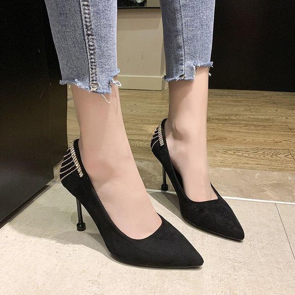 office lady shoes high heels flock women's pointed shallow dress party pump women, Black
office lady shoes high heels flock women's pointed shallow dress party pump women, Black