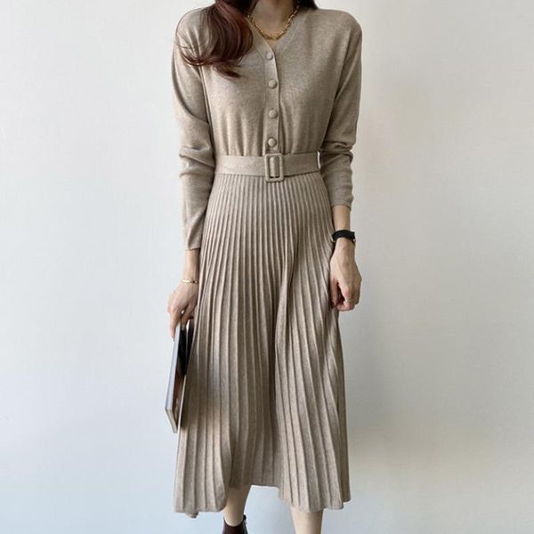casual dresses 2021 autumn and winter fashion versatile slim party dress with sashes korean style pleated knitted maxi vestido, Black;gray
casual dresses 2021 autumn and winter fashion versatile slim party dress with sashes korean style pleated knitted maxi vestido, Black;gray