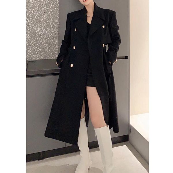 women's wool & blends atheflow 21 autumn women coat double breasted long sleeve turn down collar high end elegant waist cut outwear hol, Black
women's wool & blends atheflow 21 autumn women coat double breasted long sleeve turn down collar high end elegant waist cut outwear hol, Black