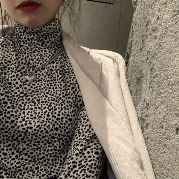 women's t-shirt personality spotted high-necked skirt autumn/winter long-sleeved slim tide., White
women's t-shirt personality spotted high-necked skirt autumn/winter long-sleeved slim tide., White