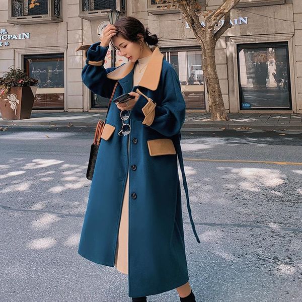women's wool & blends 2021 winter over knee turn-down collar long-sleeved patchwork panelled straight minimalist woolen overcoat with b, Black
women's wool & blends 2021 winter over knee turn-down collar long-sleeved patchwork panelled straight minimalist woolen overcoat with b, Black
