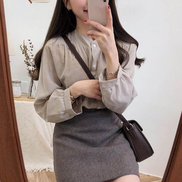 fashion simple temperament women o-neck plaid shirt loose sweet long-sleeved casual lantern sleeve blouse women's blouses & shirts, White
fashion simple temperament women o-neck plaid shirt loose sweet long-sleeved casual lantern sleeve blouse women's blouses & shirts, White