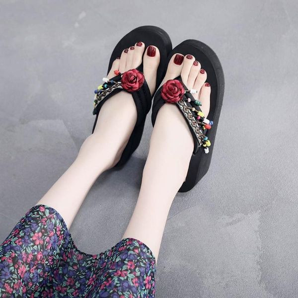 slippers 2021 summer shoes woman beach flip flops women home wedges slides zapatos de mujer kapcie, Black