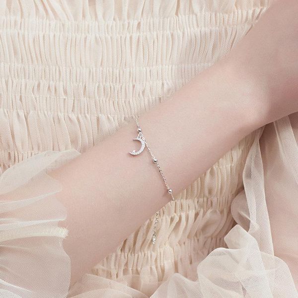 link, chain fashion jewelry moon and star charm bracelet simple selling silvery plating for girl celebration gifts, Black
link, chain fashion jewelry moon and star charm bracelet simple selling silvery plating for girl celebration gifts, Black
