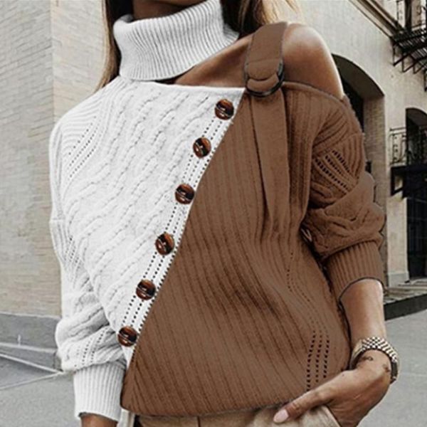 women's sweaters fashion button turtleneck knitted women jumper autumn winter strap pullover long sleeve one shoulder knitwear female, White;black
women's sweaters fashion button turtleneck knitted women jumper autumn winter strap pullover long sleeve one shoulder knitwear female, White;black