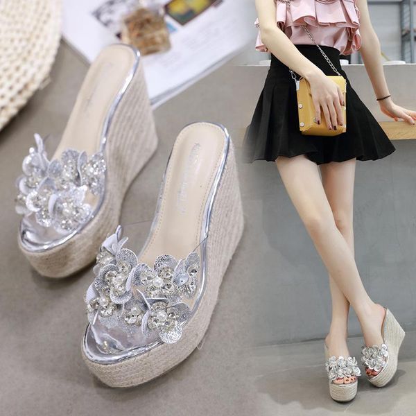 slippers floral crystal peep toe wedges slides women high outside ladies platform office lady fashion summer shoes plastic, Black
slippers floral crystal peep toe wedges slides women high outside ladies platform office lady fashion summer shoes plastic, Black