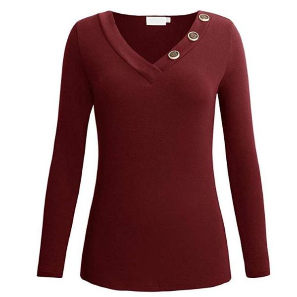 women's t-shirt autumn v neck soft holiday button decor elastic fashion casual basic pullover women solid long sleeve, White
women's t-shirt autumn v neck soft holiday button decor elastic fashion casual basic pullover women solid long sleeve, White