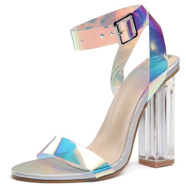 women pvc ankle strap sandals high clear chunky heel fashion party dress shoes for, Black
women pvc ankle strap sandals high clear chunky heel fashion party dress shoes for, Black