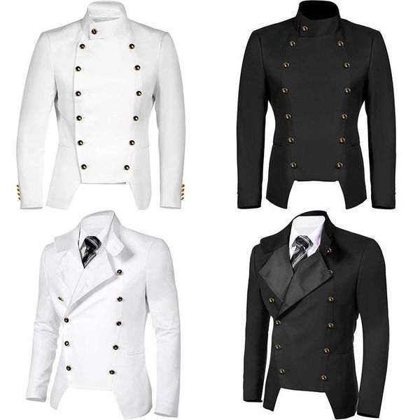 men's casual shirts coat button decoration korean stand collar jacket fashion suit, White;black
men's casual shirts coat button decoration korean stand collar jacket fashion suit, White;black