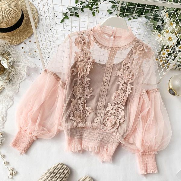 women lantern sleeve hollow out lace flower ruffles basic shirt 2021 female elastic slim mesh gauze tulle voile blouse women's blouses, White
women lantern sleeve hollow out lace flower ruffles basic shirt 2021 female elastic slim mesh gauze tulle voile blouse women's blouses, White