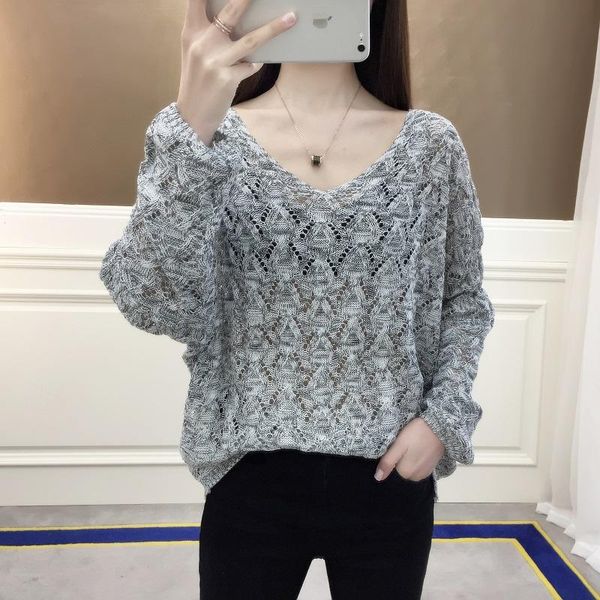 women's sweaters summer v-neck loose korean hollow out bat sleeve temperament ol knitting autumn and winter base for women, White;black
women's sweaters summer v-neck loose korean hollow out bat sleeve temperament ol knitting autumn and winter base for women, White;black