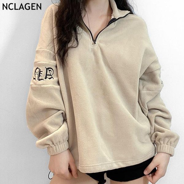 letter embroidery zipper up collar long sleeve fleece sweatshirt loose casual pullovers women fashion khaki hoodies women's & sweatshir, Black 
letter embroidery zipper up collar long sleeve fleece sweatshirt loose casual pullovers women fashion khaki hoodies women's & sweatshir, Black