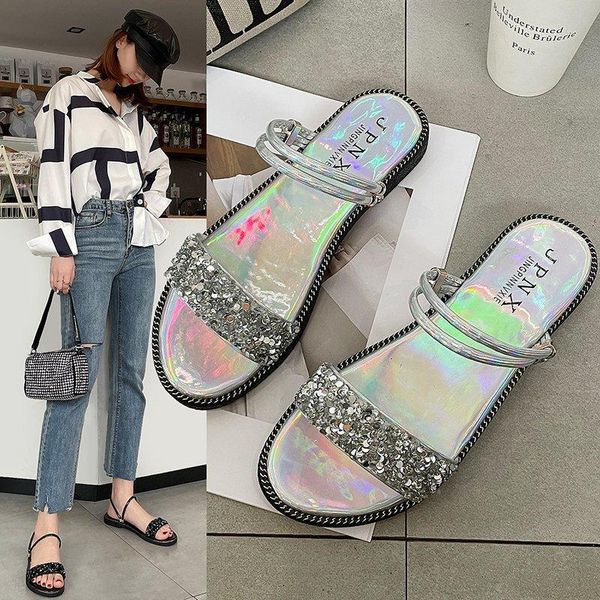slippers 2021 sandals women summer fashion temperament low heel flat diamond sequin reflective beach, Black
slippers 2021 sandals women summer fashion temperament low heel flat diamond sequin reflective beach, Black