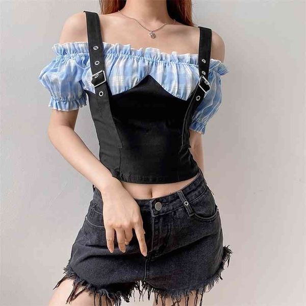rapwriter adjustable strap summer t shirt patckwork plaid ruffles short sleeve streetweat harajuku tee shirt crop 210324, White
rapwriter adjustable strap summer t shirt patckwork plaid ruffles short sleeve streetweat harajuku tee shirt crop 210324, White