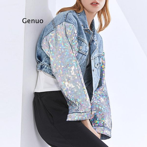 hit color denim jacket for women lapel long sleeve patchwork sequin short jackets female fashionable clothing women's, Black;brown
hit color denim jacket for women lapel long sleeve patchwork sequin short jackets female fashionable clothing women's, Black;brown