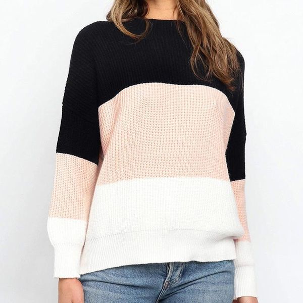 women's sweaters autumn o-neck contrast patchwork women long sleeve straight warm sweater female fashion loose casual ladies pullovers, White;black
women's sweaters autumn o-neck contrast patchwork women long sleeve straight warm sweater female fashion loose casual ladies pullovers, White;black