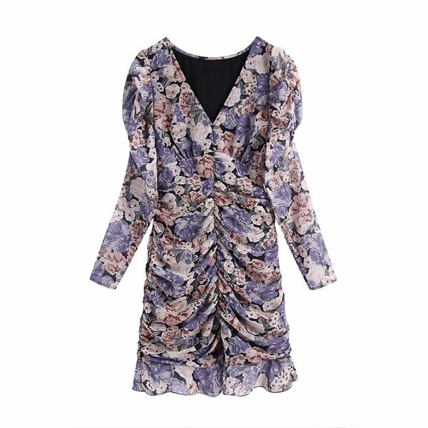 women summer chiffon pleated mini dresses long sleeve floral print slim v-neck female elegant vintage clothes vestidos 210513, Black;gray
women summer chiffon pleated mini dresses long sleeve floral print slim v-neck female elegant vintage clothes vestidos 210513, Black;gray
