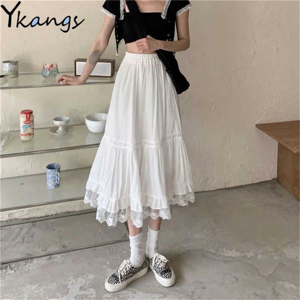 high waist lace stitching ruffle tulle pleated skirt summer vintage white thin long skirt women korean black streetwear 210619
high waist lace stitching ruffle tulle pleated skirt summer vintage white thin long skirt women korean black streetwear 210619