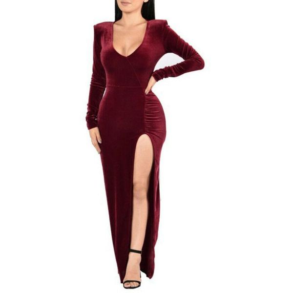 casual dresses party velvet dress for womens long sleeve bodycon solid color lady ankle-length fashion autumn v-neck female, Black;gray
casual dresses party velvet dress for womens long sleeve bodycon solid color lady ankle-length fashion autumn v-neck female, Black;gray