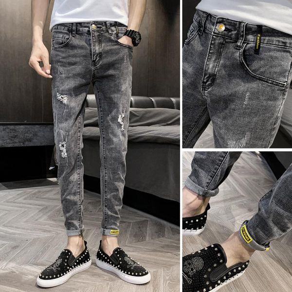 men's jeans grey denim korean small feet wild holes 2021 spring summer brand casual street teenagers pencil pants, Blue
men's jeans grey denim korean small feet wild holes 2021 spring summer brand casual street teenagers pencil pants, Blue