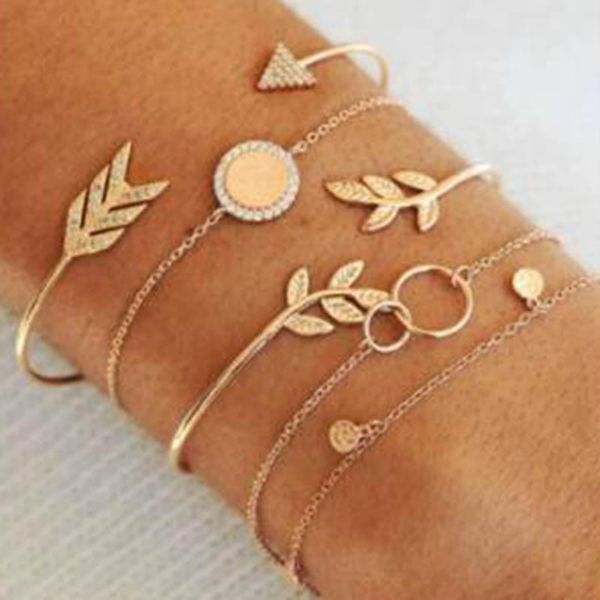 link, chain 5pcs/set elegant gold leaf arrow bracelet and bangle charm circle braclet fashion jewelry for women, Black
link, chain 5pcs/set elegant gold leaf arrow bracelet and bangle charm circle braclet fashion jewelry for women, Black