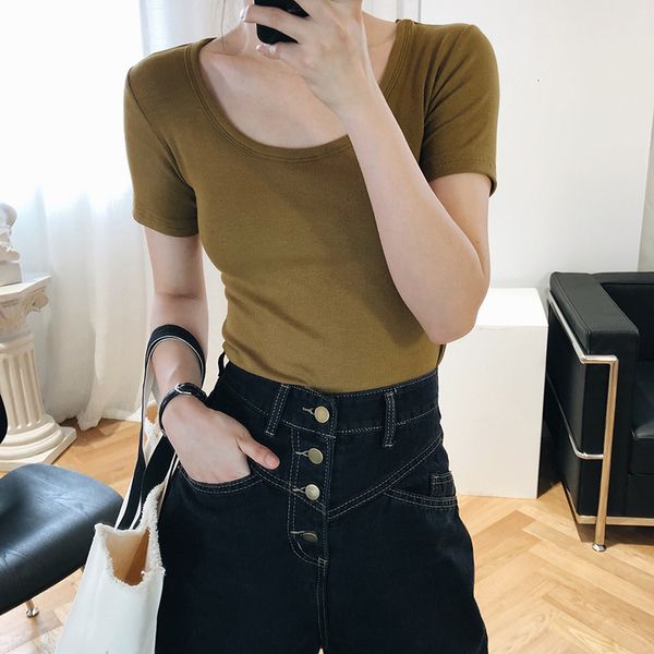 women's t-shirt u-neck knitted t-shirt 2021 summer wear casual pullovers slim short sleeve leci, White
women's t-shirt u-neck knitted t-shirt 2021 summer wear casual pullovers slim short sleeve leci, White