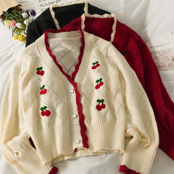 women's knits & tees 2021 autumn cherry color matching christmas knitted cardigan sweater v-neck single-breasted thin coat, White
women's knits & tees 2021 autumn cherry color matching christmas knitted cardigan sweater v-neck single-breasted thin coat, White