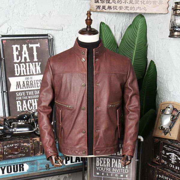 men's leather & faux ami kaji clothes first layer cowhide used stand collar motorcycle jacket fashion coat trend, Black
men's leather & faux ami kaji clothes first layer cowhide used stand collar motorcycle jacket fashion coat trend, Black