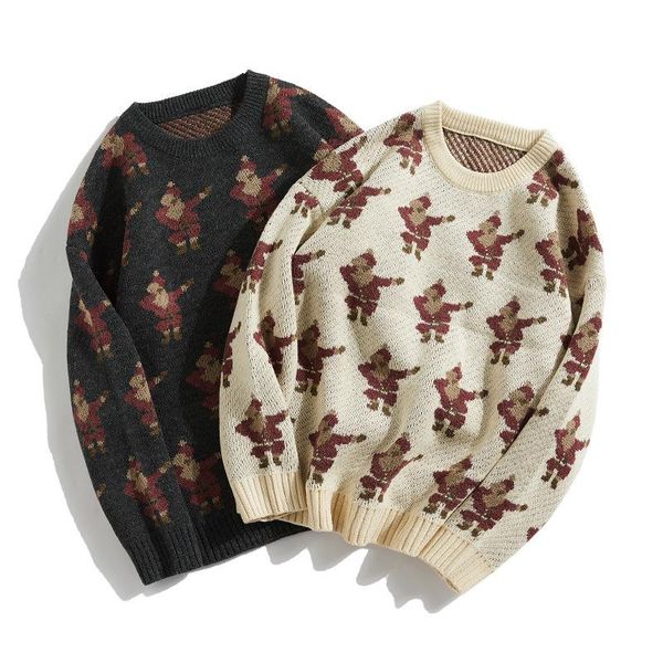 men's sweaters 2022 round neck thick sweater japanese-style retro loose santa claus brocade, White;black
men's sweaters 2022 round neck thick sweater japanese-style retro loose santa claus brocade, White;black