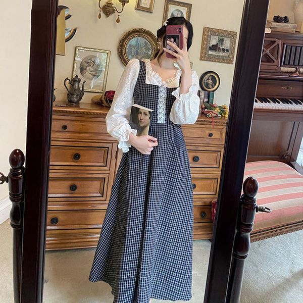 wonder french vintage dress casual elegant plaid midi sweet party long sleeve lace korean vestidos 210510, Black;gray
wonder french vintage dress casual elegant plaid midi sweet party long sleeve lace korean vestidos 210510, Black;gray