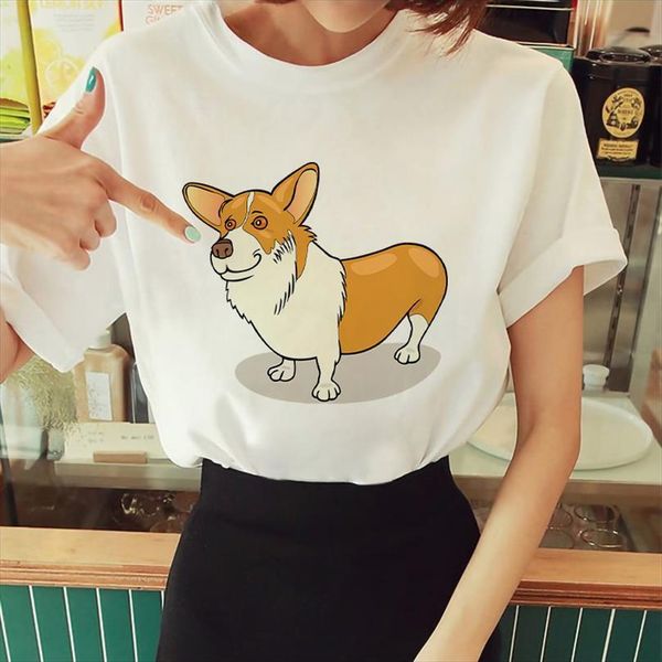 and women funny kawaii men corgi dog printed 90s short sleeve casual harajuku fashion tee shirt femme plus size, White;black 
and women funny kawaii men corgi dog printed 90s short sleeve casual harajuku fashion tee shirt femme plus size, White;black