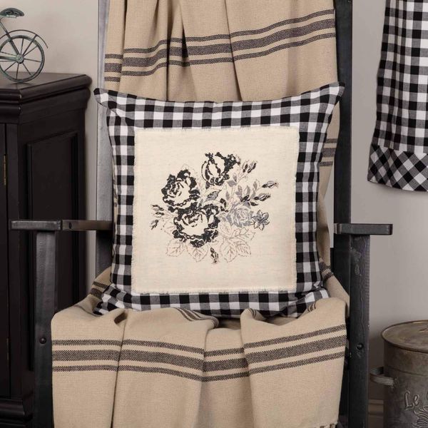 black check throw pillow cover with lydia floral patch, 20" x 20", vintage farmhouse boho style flower print, cream & black
black check throw pillow cover with lydia floral patch, 20" x 20", vintage farmhouse boho style flower print, cream & black