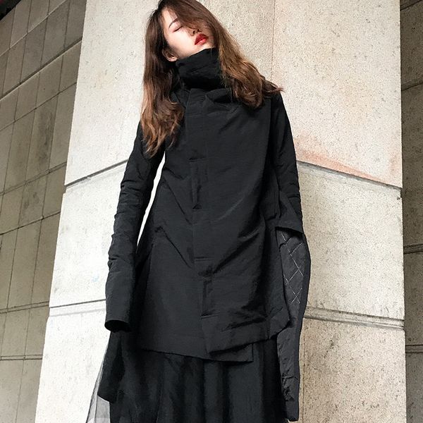 ladies down jacket dark punk lazy wind stand collar irregular medium long down winter cotton padded et women's fashion, Black
ladies down jacket dark punk lazy wind stand collar irregular medium long down winter cotton padded et women's fashion, Black