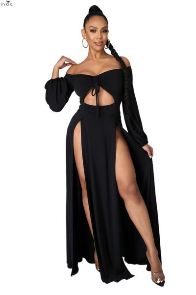 casual dresses fashion women long dress solid full sleeve off shoulder hollow out bandage splited maxi party vestidos autumn 2021, Black;gray
casual dresses fashion women long dress solid full sleeve off shoulder hollow out bandage splited maxi party vestidos autumn 2021, Black;gray