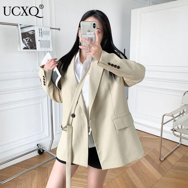 women's suits & blazers ucxq woman jacket solid single button long sleeve notched bandage loose blazer casual style 2021 autumn korean, White;black
women's suits & blazers ucxq woman jacket solid single button long sleeve notched bandage loose blazer casual style 2021 autumn korean, White;black