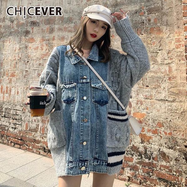 women's knits & tees chicever casual patchwork denim sweater for women lapel long sleeve oversized loose knitting sweaters female 2021, White
women's knits & tees chicever casual patchwork denim sweater for women lapel long sleeve oversized loose knitting sweaters female 2021, White