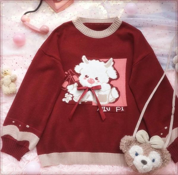 women's sweaters japanese cartoon knitted sweater student long sleeve bow-knot pullover cute teens girls fall winter loose, White;black
women's sweaters japanese cartoon knitted sweater student long sleeve bow-knot pullover cute teens girls fall winter loose, White;black