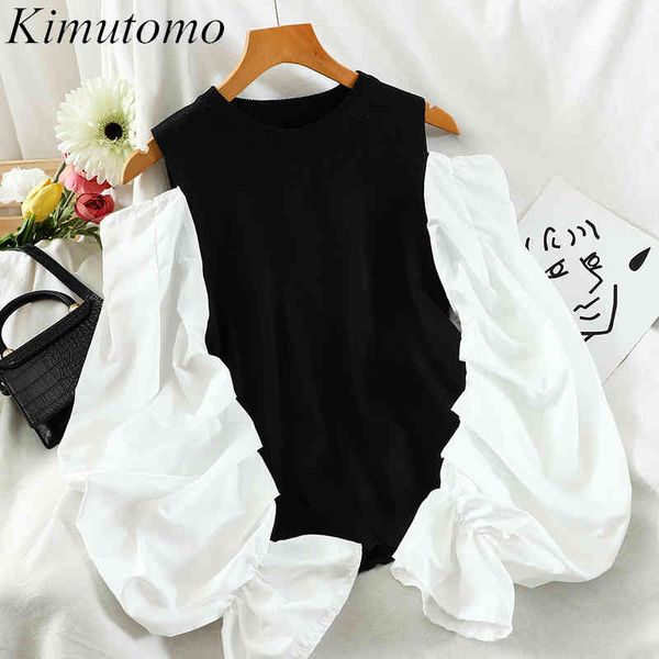 kimutomo spring chic patchwork sweater women o-neck off shoulder puff sleeve slim waist knitted pullover korean 210521, White;black
kimutomo spring chic patchwork sweater women o-neck off shoulder puff sleeve slim waist knitted pullover korean 210521, White;black