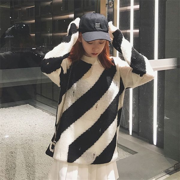 autumn 21 off style white crew neck mohair stripe loose and versatile knitted sweater for men women3zt9, White;black
autumn 21 off style white crew neck mohair stripe loose and versatile knitted sweater for men women3zt9, White;black