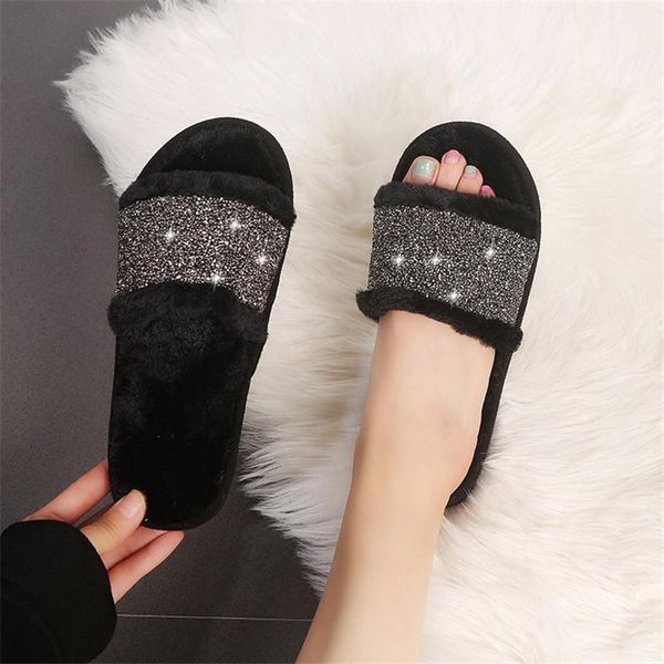 luxury women house slippers plush warm flat indoor shoes for female fluffy fur sildes shiny faux diamond non-slip home slipper, Black
luxury women house slippers plush warm flat indoor shoes for female fluffy fur sildes shiny faux diamond non-slip home slipper, Black