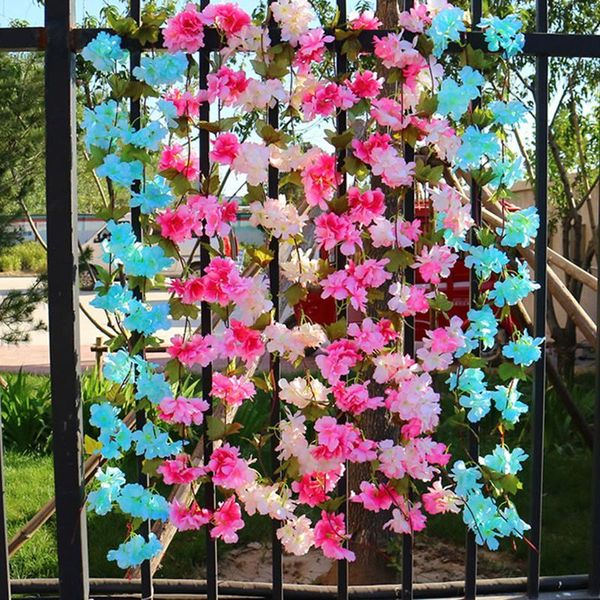 200cm artificial flowers cherry blossoms rattan sakura wedding arch decor vine party silk ivy wall hanging garland wreath string decorative