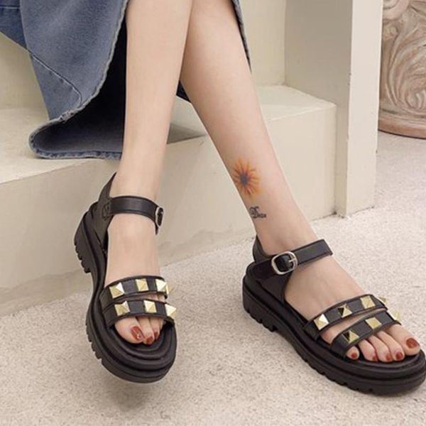 women sandals shoes solid rivet platform thick heels ladies casual ankle straps round toe female summer fashion 2021, Black
women sandals shoes solid rivet platform thick heels ladies casual ankle straps round toe female summer fashion 2021, Black
