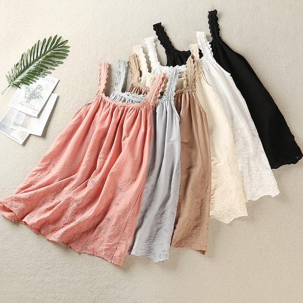 women's tanks & camis female summer dress japanese small fresh hollow flower embroidery loose mid-length cotton and linen sling, White
women's tanks & camis female summer dress japanese small fresh hollow flower embroidery loose mid-length cotton and linen sling, White