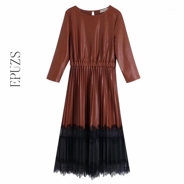 casual dresses vintage black lace pu leather dress women elegant vestidos o neck office pleated korean ladies, Black;gray
casual dresses vintage black lace pu leather dress women elegant vestidos o neck office pleated korean ladies, Black;gray
