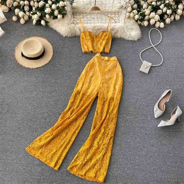 summer women lace slimtwo piece set v-neck sling high waist a-line wide leg pants ladies beach solid color sets 210430, White
summer women lace slimtwo piece set v-neck sling high waist a-line wide leg pants ladies beach solid color sets 210430, White